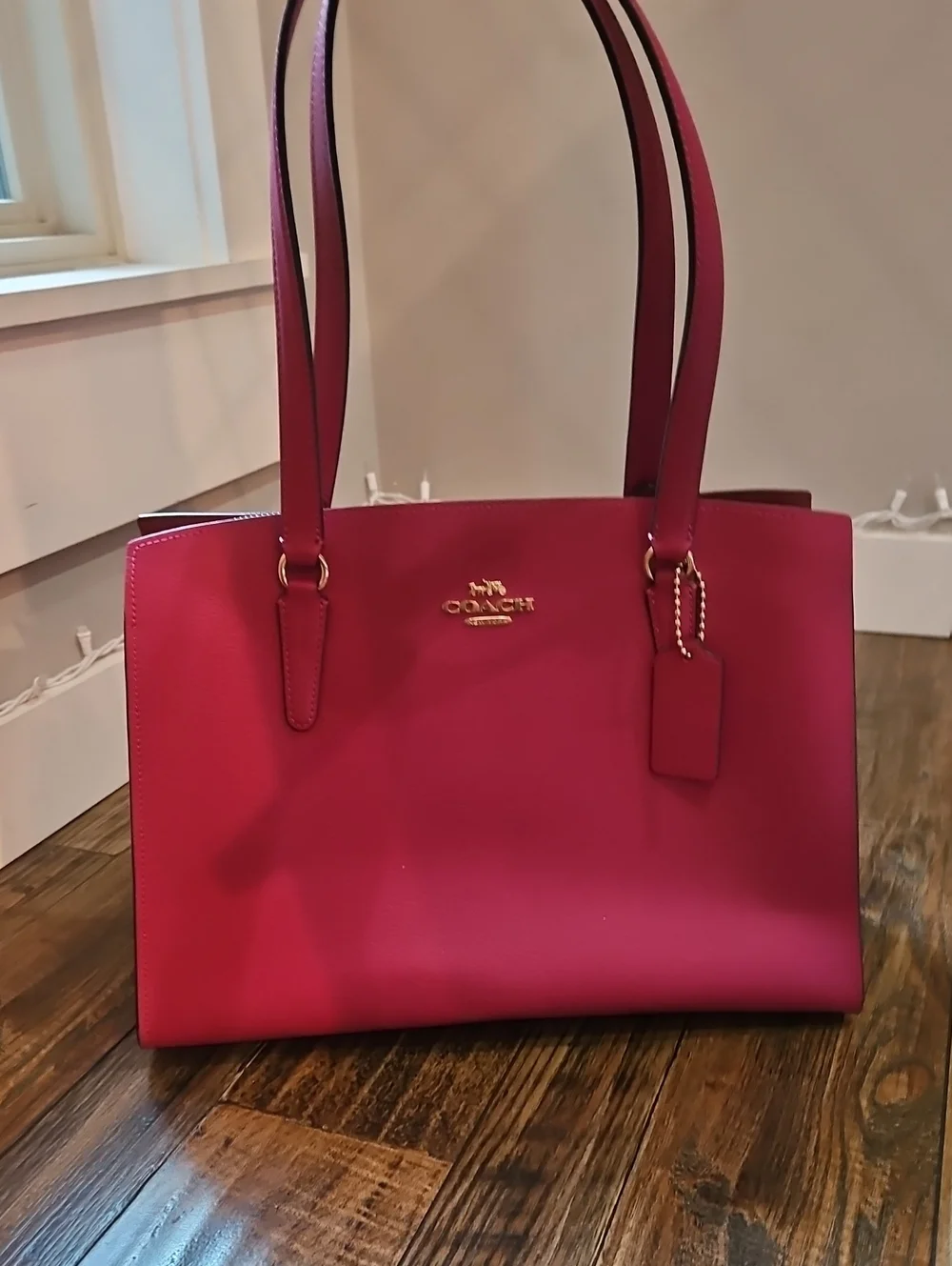 Coach Magenta Leather Tote with Gold-Tone Hardware